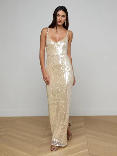 L'agence Karma Sequin Maxi Dress In White