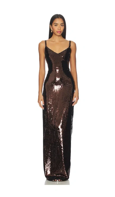 L'agence Karma Sequined Maxi Dress In Brown