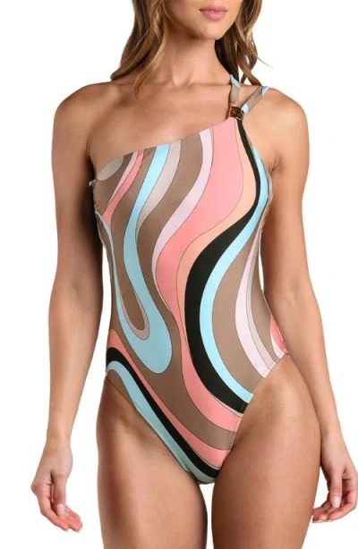 L'agence Karmin Swirl One-shoulder Swimsuit In Multi