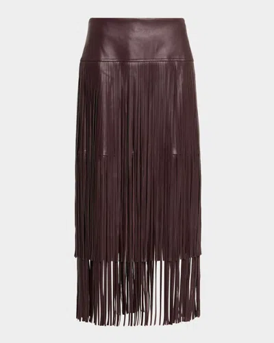 L'agence Karolina Faux Leather Fringe Skirt In Burgundy