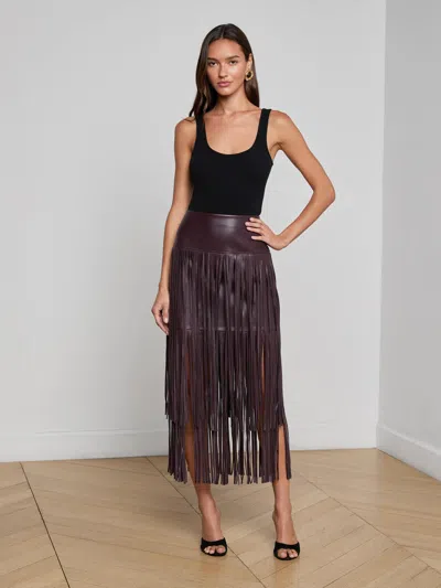 L'agence Karolina Fringe Skirt In Burgundy