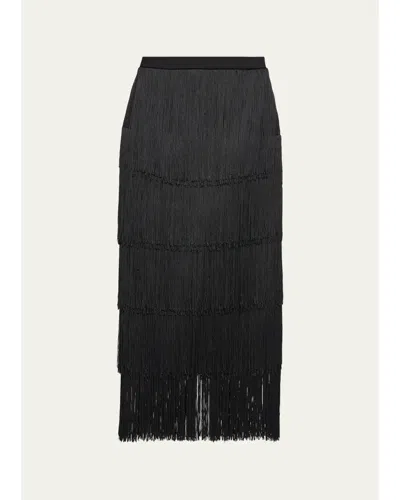 L'agence Karolyn Fringe Midi Skirt In Black
