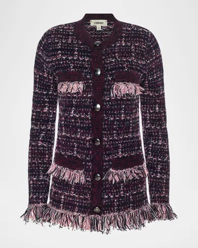 L'agence Kastoria Fringe Trim Cardigan Sweater In Burgundy