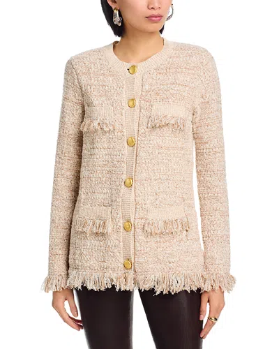 L'agence Kastoria Fringe Trim Cardigan Sweater In Gold