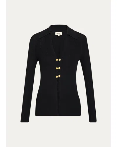 L'agence Kaye Rib-knit Cardigan Top In Black/gold