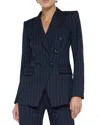 L'agence Kendi Long Double Breasted Blazer In Blue