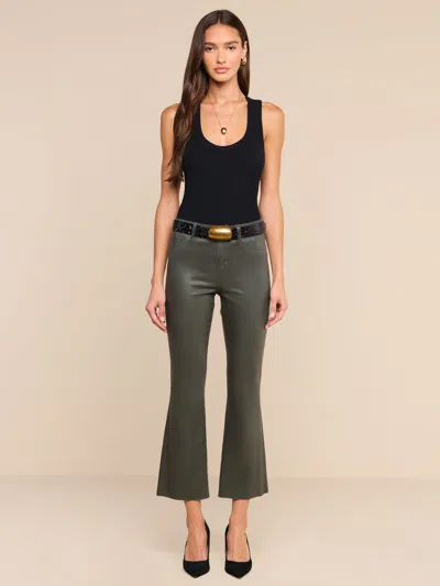 L'agence Kendra Coated Cropped Flare Jean In Ash Olive Coated
