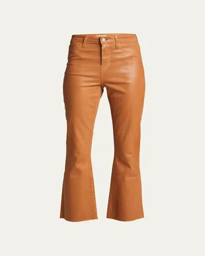 L'agence Kendra High-rise Coated Crop Flare Jeans In Orange