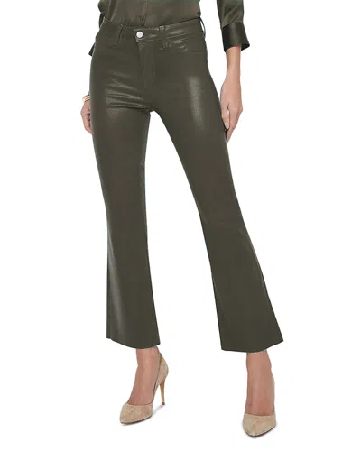 L'agence Kendra High Rise Cropped Flared Jeans In Ash Olive Coated In Green