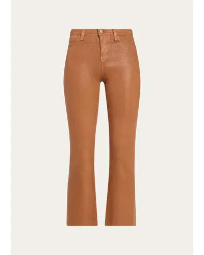 L'agence Kendra High-rise Coated Crop Flare Jeans In Brown