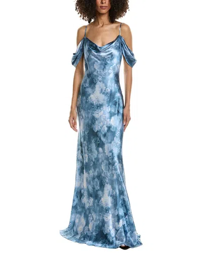 L'agence Kenna Cowl Cold Shoulder Silk Maxi Dress In Blue