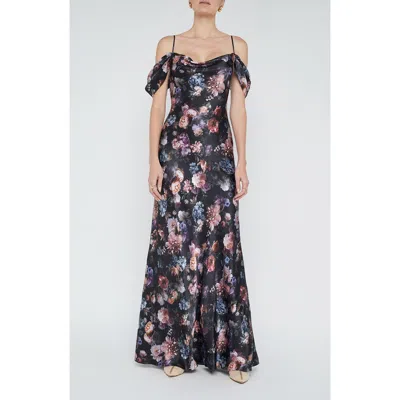 L'agence Kenna Floral Print Cold Shoulder Silk Maxi Dress
