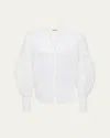 L'agence Kiera Semi-sheer Geometric-trim Blouse In White