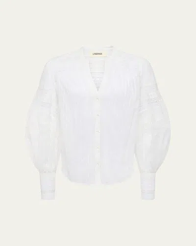 L'AGENCE KIERA SEMI-SHEER GEOMETRIC-TRIM BLOUSE