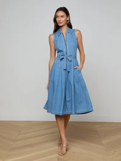 L'agence Kieran Belted Shirt Dress In Blue
