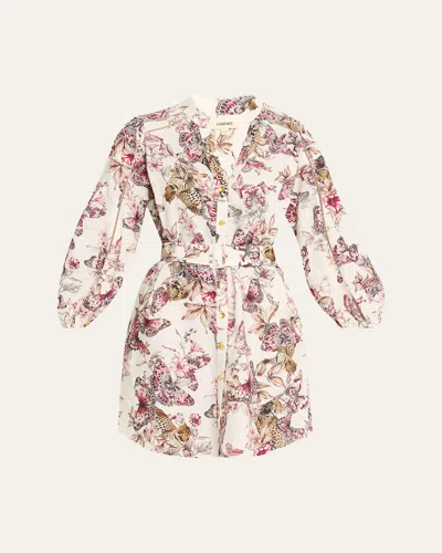 L'agence Butterfly Jungle Shirt Dress White Multi Butterfly
