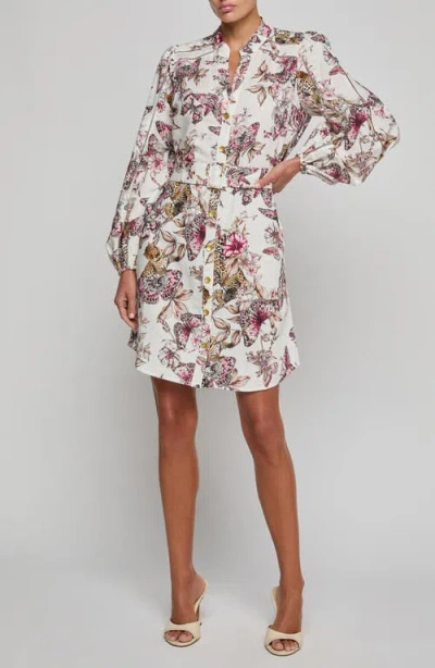 L'agence Butterfly Jungle Shirt Dress White Multi Butterfly