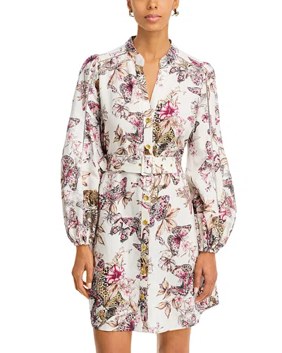 L'agence Butterfly Jungle Shirt Dress White Multi Butterfly