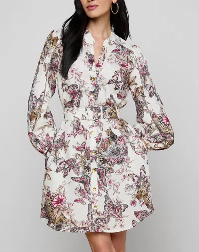 L'agence Butterfly Jungle Shirt Dress White Multi Butterfly