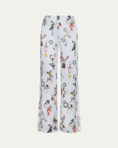 L'agence Kimia Printed Satin Wide-leg Pants In White