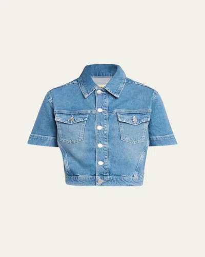 L'agence Kirstie Cropped Short-sleeve Denim Jacket In Blue