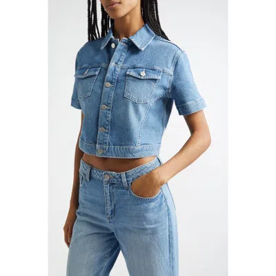 L'agence Kirstie Short Sleeve Crop Denim Jacket In Blue
