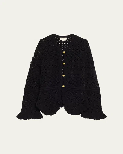L'agence Kiva Ruffled Knit Cardigan In Black