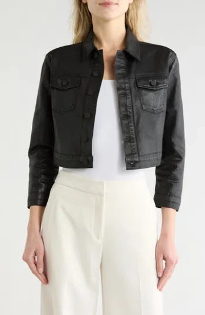 L'agence Koda Coated Denim Crop Jacket In Black
