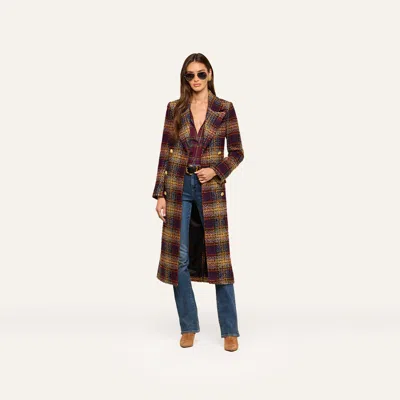 L'agence Kolina Tweed Long Coat In Navy/burgundy Multi Tweed
