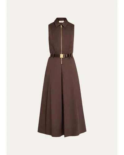 L'agence Kolton Sleeveless Belted Midi Dress In Brown