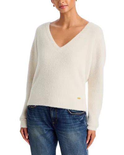 L'agence Korinna Fuzzy V Neck Oversized Sweater In White