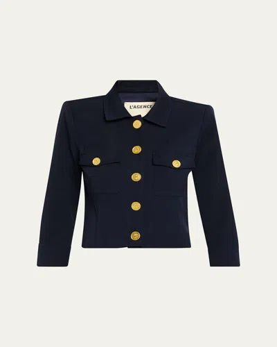 L'agence Kumi Cropped Fitted Jacket In Blue