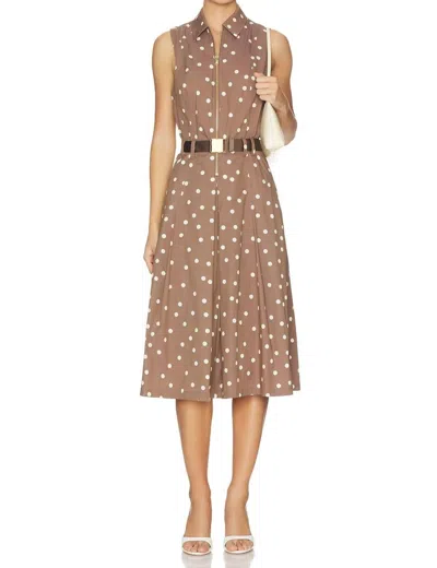 L'agence Kylo Belted Midi Shirt Dress In Cardamom Polka Dot In Brown