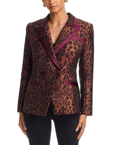 L'agence Kyomi Contrast Trim Leopard Print Blazer In Red