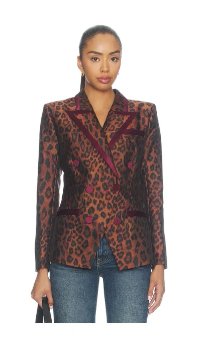 L'agence Kyomi Contrast Trim Leopard Print Blazer In Red