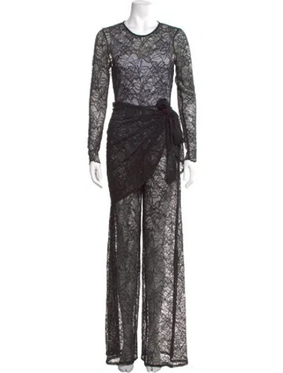 Pre-owned L'agence Lace Pattern Crew Neck Jumpsuit In Black