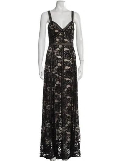Pre-owned L'agence Lace Pattern Long Dress In Black
