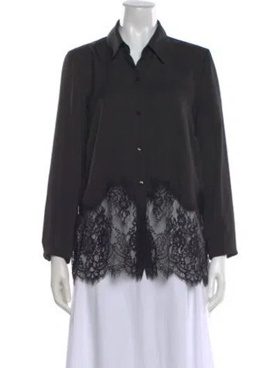 Pre-owned L'agence Lace Pattern Long Sleeve Blouse In Black