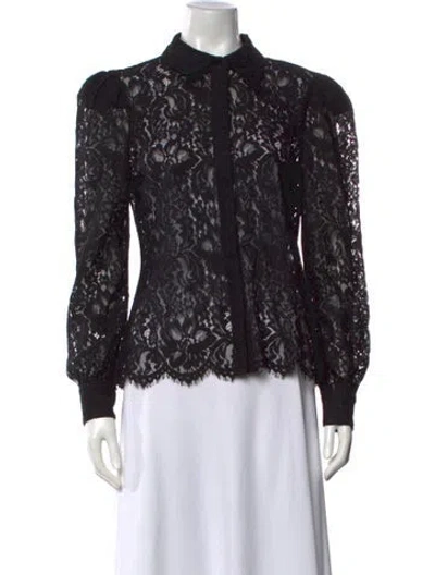 Pre-owned L'agence Lace Pattern Long Sleeve Blouse In Black