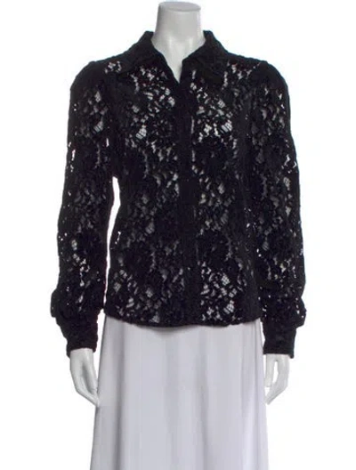 Pre-owned L'agence Lace Pattern Long Sleeve Blouse In Black