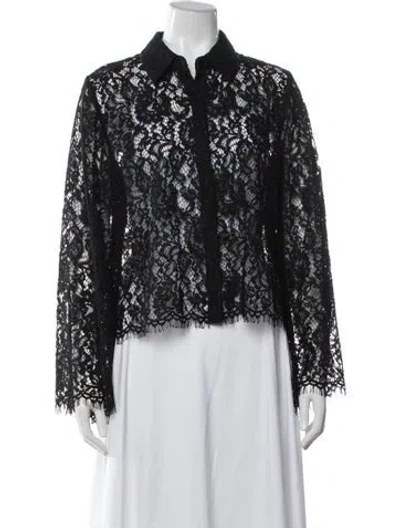 Pre-owned L'agence Lace Pattern Long Sleeve Blouse In Black
