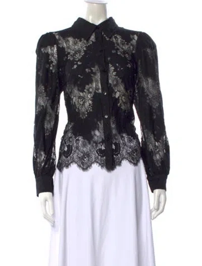 Pre-owned L'agence Lace Pattern Long Sleeve Blouse In Black