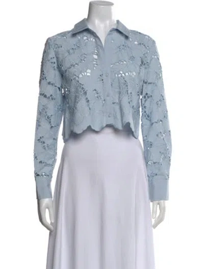Pre-owned L'agence Lace Pattern Long Sleeve Blouse In Blue