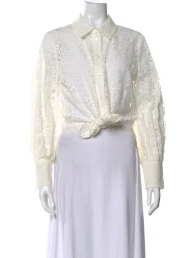 Pre-owned L'agence Lace Pattern Long Sleeve Blouse In Neutral