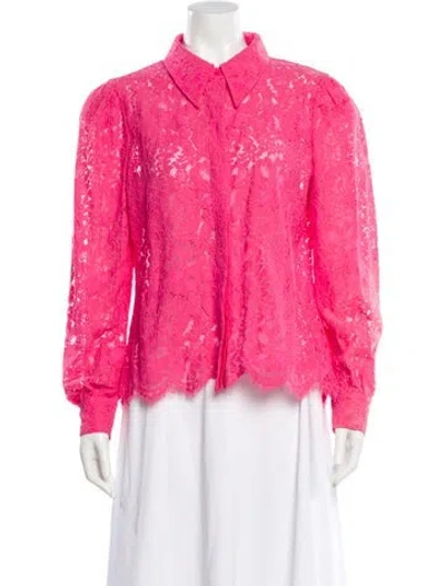 Pre-owned L'agence Lace Pattern Long Sleeve Blouse In Pink