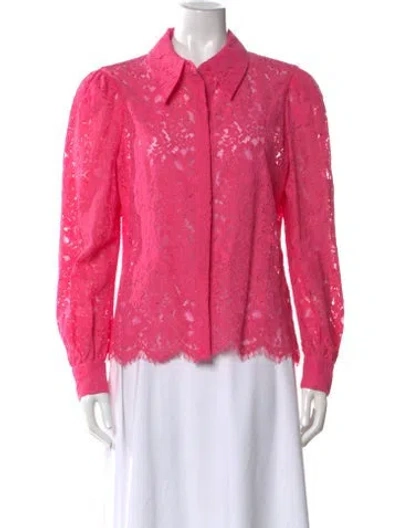 Pre-owned L'agence Lace Pattern Long Sleeve Blouse In Pink