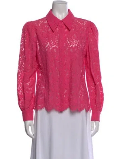 Pre-owned L'agence Lace Pattern Long Sleeve Blouse In Pink