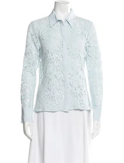 Pre-owned L'agence Lace Pattern Long Sleeve Blouse W/ Tags In Blue