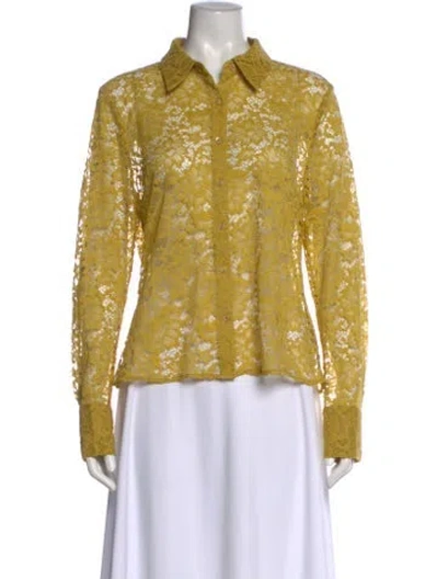 Pre-owned L'agence Lace Pattern Long Sleeve Blouse W/ Tags In Yellow
