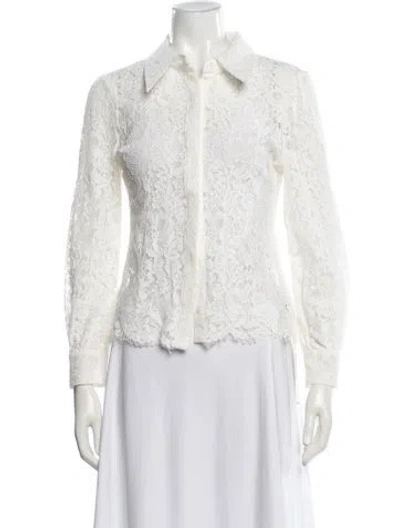 Pre-owned L'agence Lace Pattern Long Sleeve Blouse In White